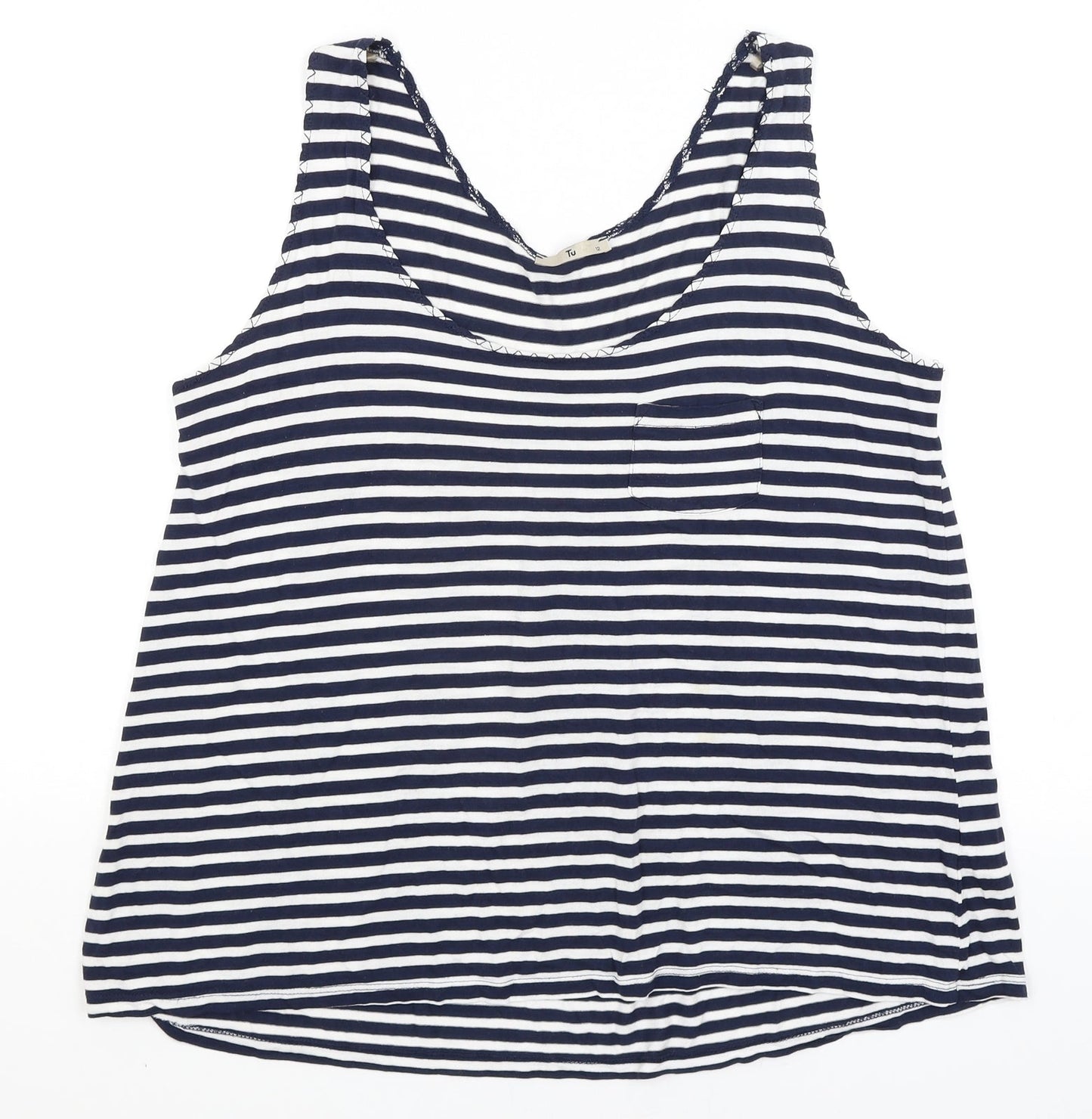 TU Womens White Striped  Basic Tank Size 12