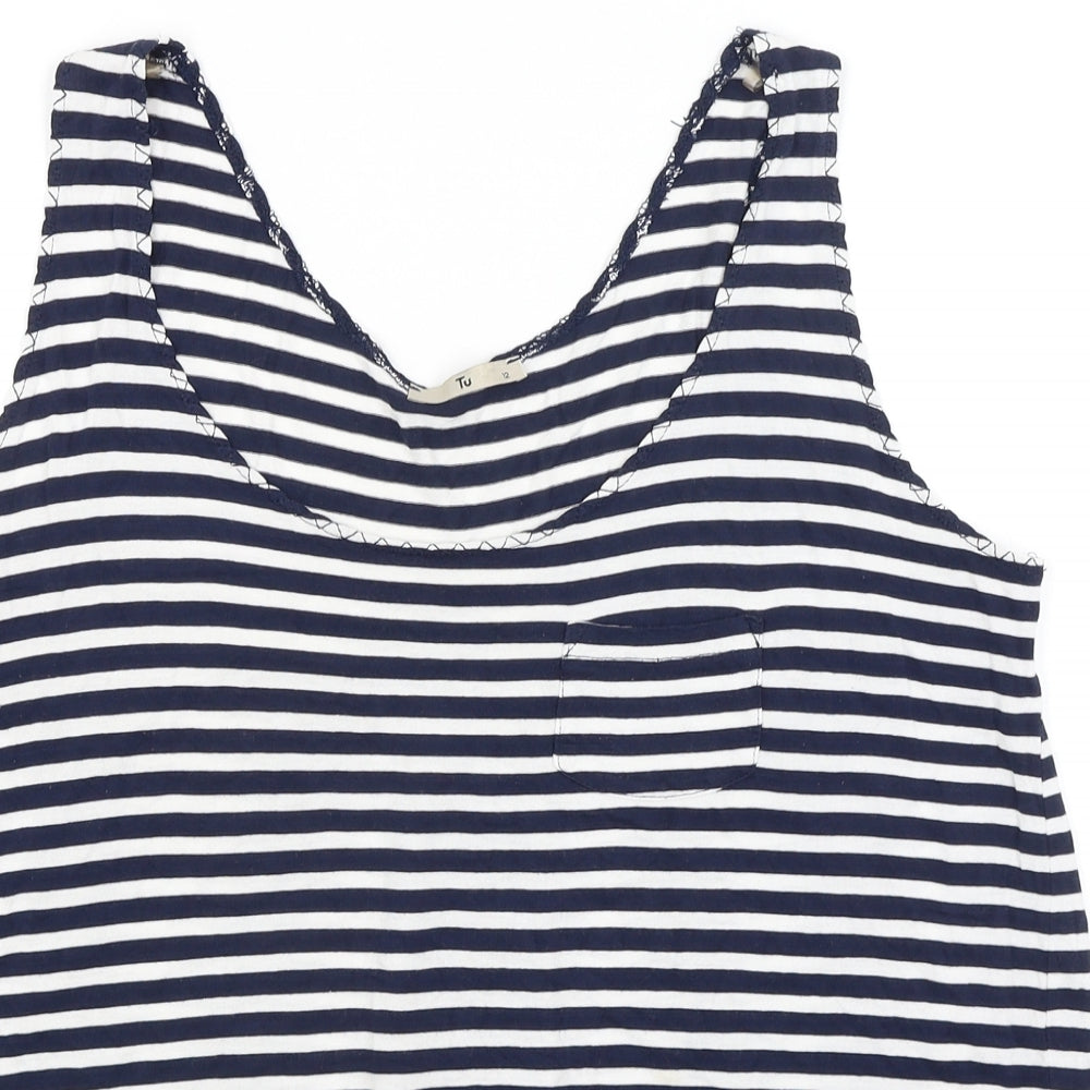 TU Womens White Striped  Basic Tank Size 12
