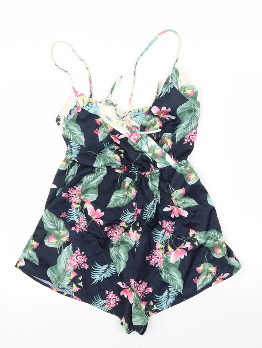 New Look Womens Blue Floral  Romper One-Piece Size 12