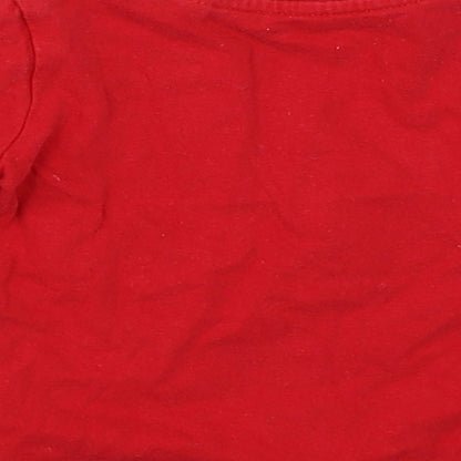 Brand and care label for BHS girls’ red basic t-shirt, size 6-9, months