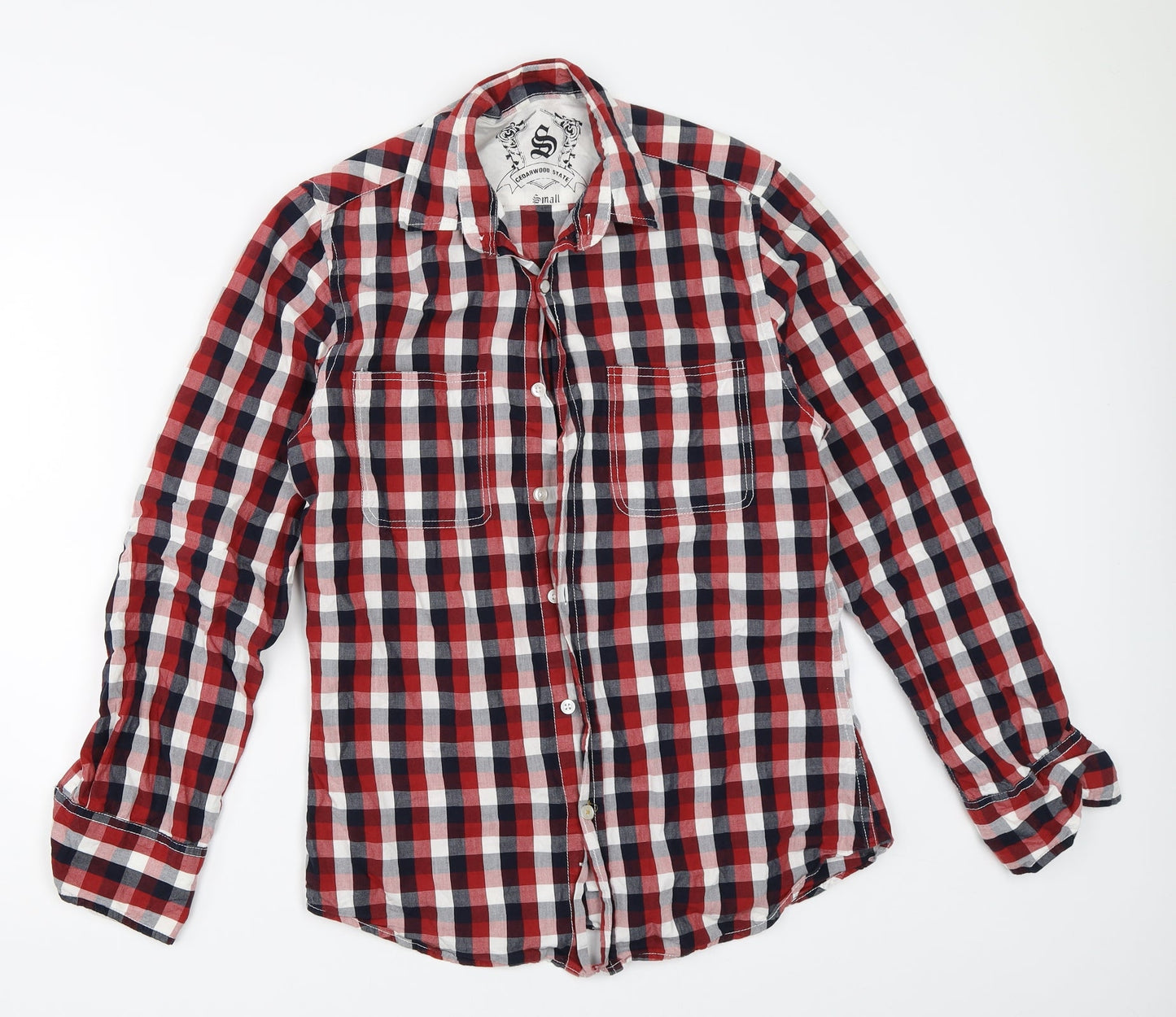 Mens UK Size S Cedar Wood State Red  Button-Up Long Sleeve Casual Shirt