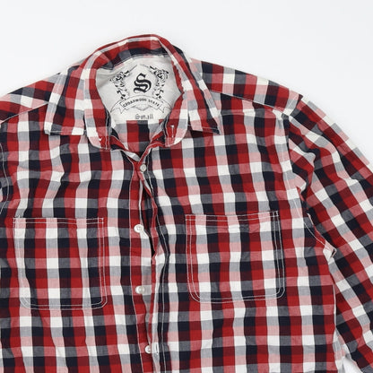 Mens UK Size S Cedar Wood State Red  Button-Up Long Sleeve Casual Shirt