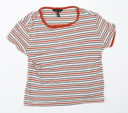 New Look Womens White Striped  Basic T-Shirt Size 12
