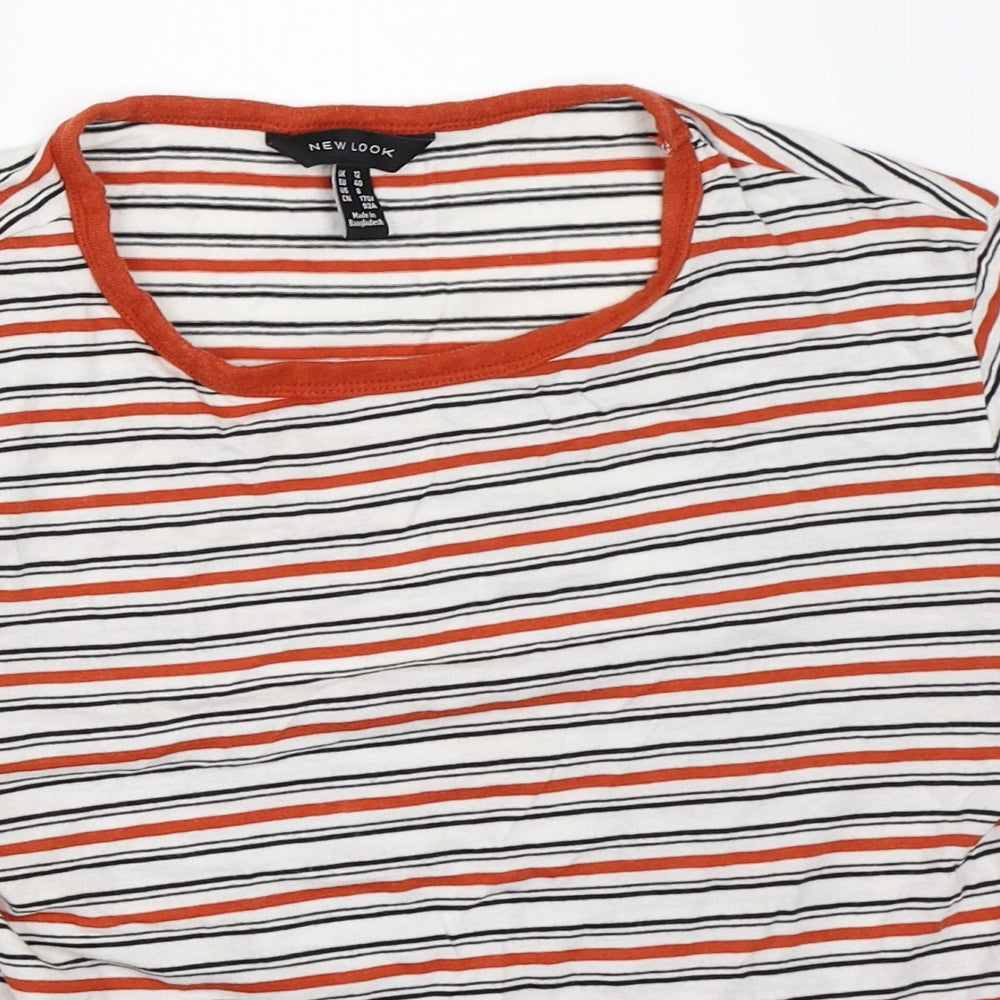 New Look Womens White Striped  Basic T-Shirt Size 12