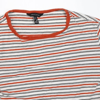 New Look Womens White Striped  Basic T-Shirt Size 12