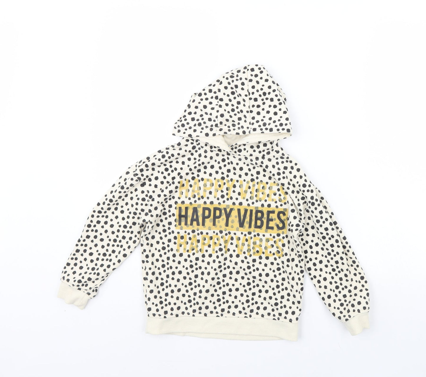 Primark Girls Beige Animal Print  Pullover Hoodie Size 5 Years  - happy vibes