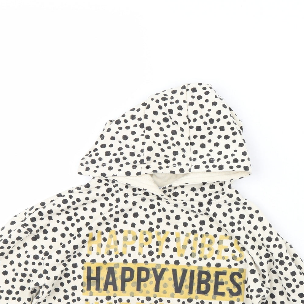 Primark Girls Beige Animal Print  Pullover Hoodie Size 5 Years  - happy vibes