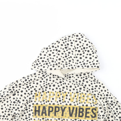 Primark Girls Beige Animal Print  Pullover Hoodie Size 5 Years  - happy vibes