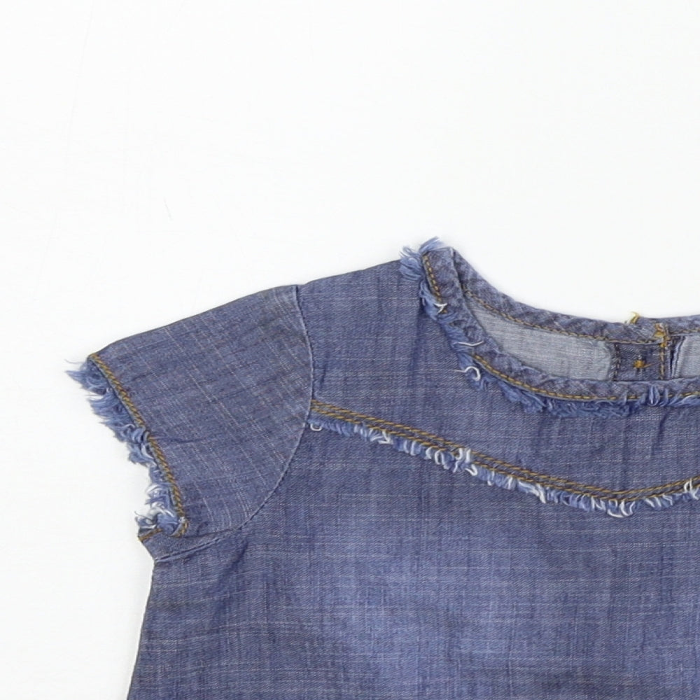 Close-up detail of Matalan girls’ blue basic polo, size 12-18, months