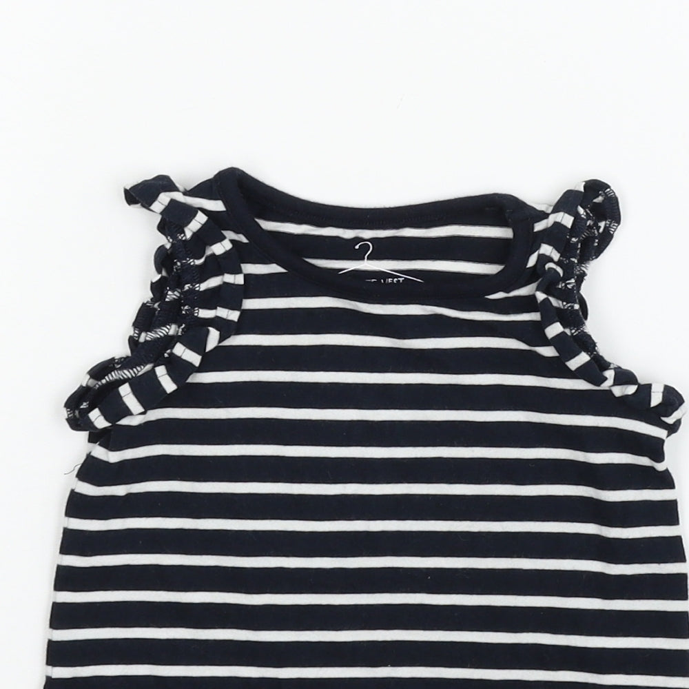 Close-up detail of Next boys’ black striped basic tank, size 12-18, months