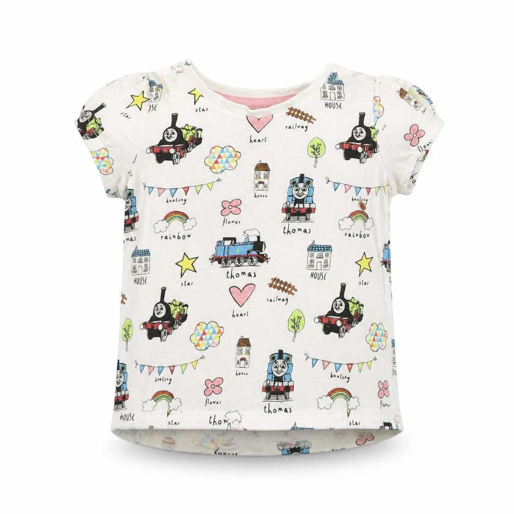 Front view of Nutmeg girls’ white geometric basic t-shirt, size 12-18, months