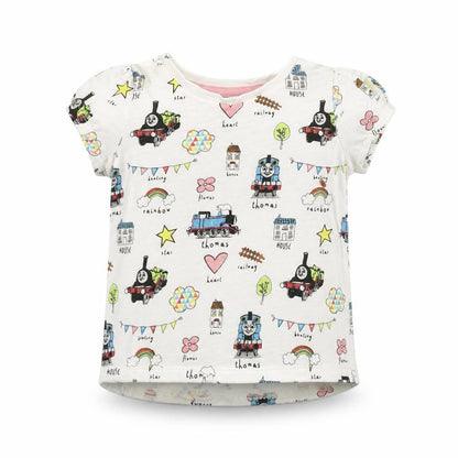 Front view of Nutmeg girls’ white geometric basic t-shirt, size 12-18, months