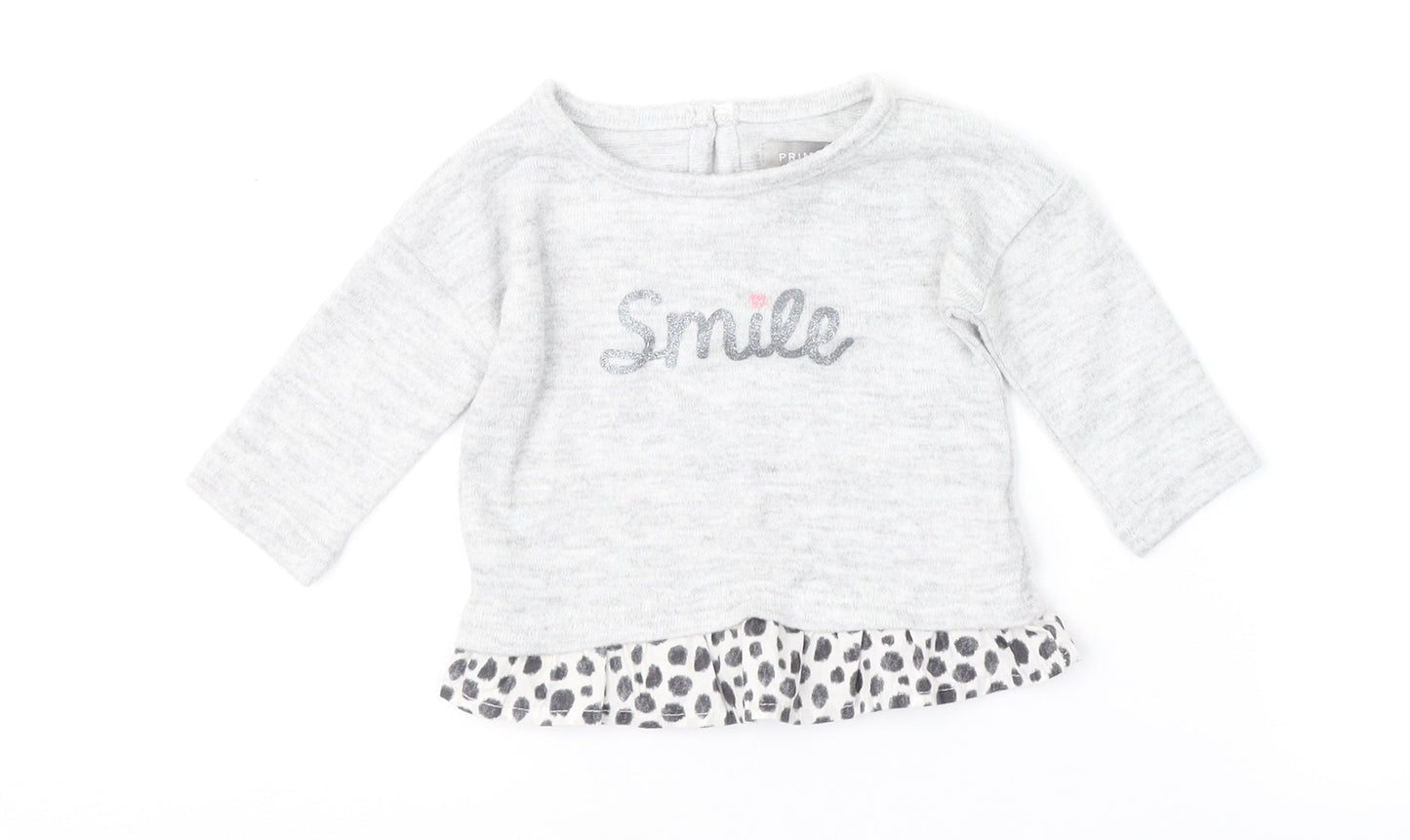 Primark Girls Grey Animal Print  Pullover Jumper Size 0-3 Months