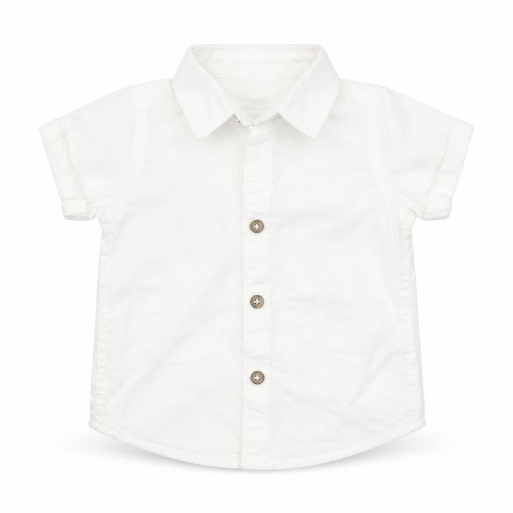 Front view of F&F boys’ white basic button-up, size 0-3, months