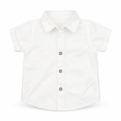 Front view of F&F boys’ white basic button-up, size 0-3, months