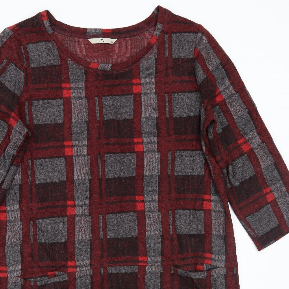 TU Womens Grey Check  A-Line  Size 14