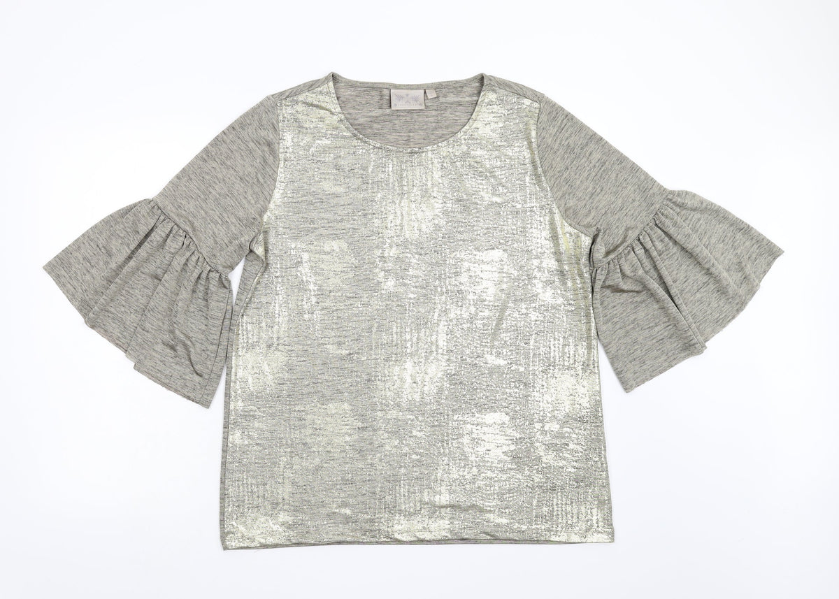 Front view of Dantelle women’s gold basic t-shirt, size L