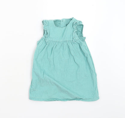 M&S Girls Green  Corduroy Shift  Size 18-24 Months
