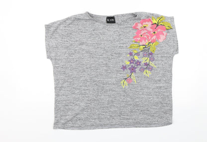 B. You Womens Grey Floral  Basic T-Shirt Size 8