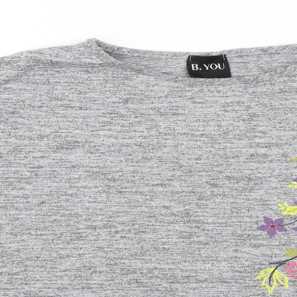 B. You Womens Grey Floral  Basic T-Shirt Size 8