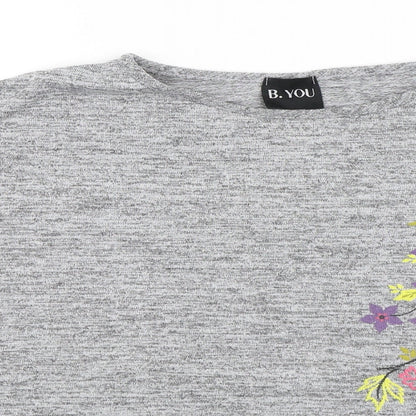 B. You Womens Grey Floral  Basic T-Shirt Size 8