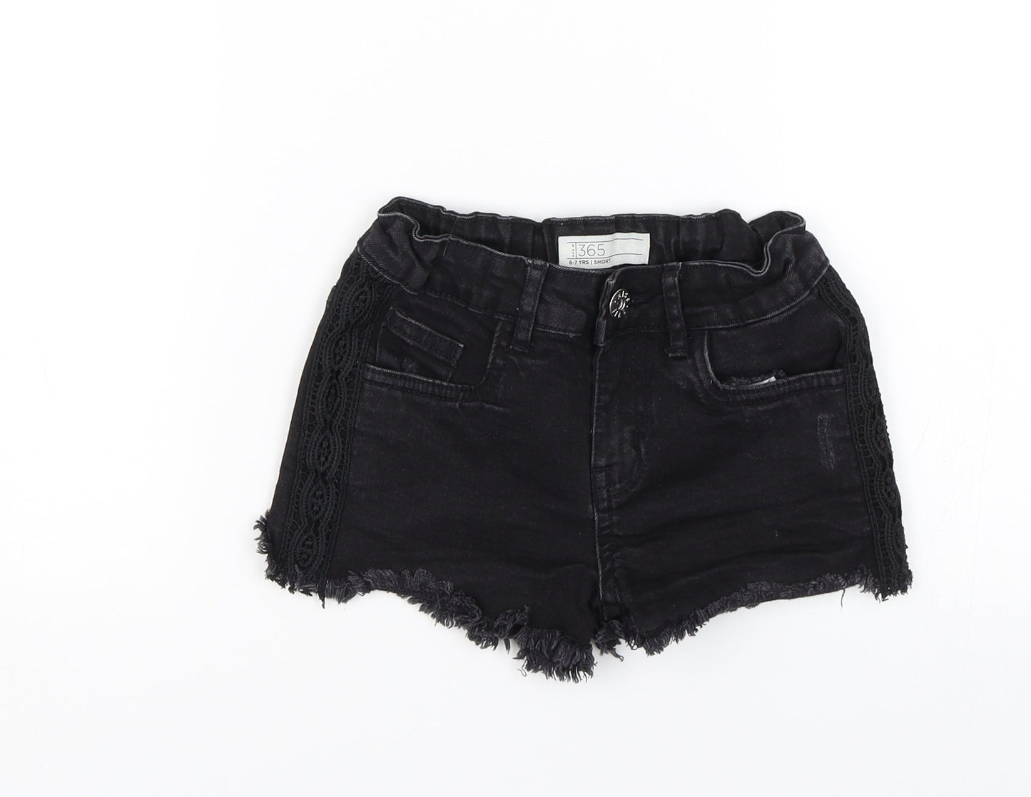 365 Denim Girls Black  Denim Paperbag Shorts Size 6-7 Years