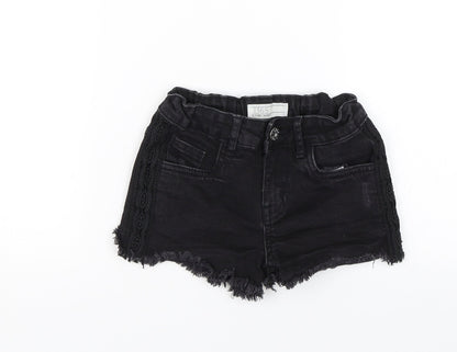 365 Denim Girls Black  Denim Paperbag Shorts Size 6-7 Years