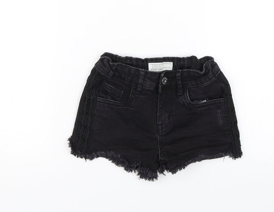365 Denim Girls Black  Denim Paperbag Shorts Size 6-7 Years