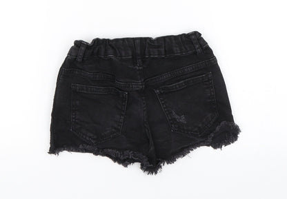 365 Denim Girls Black  Denim Paperbag Shorts Size 6-7 Years