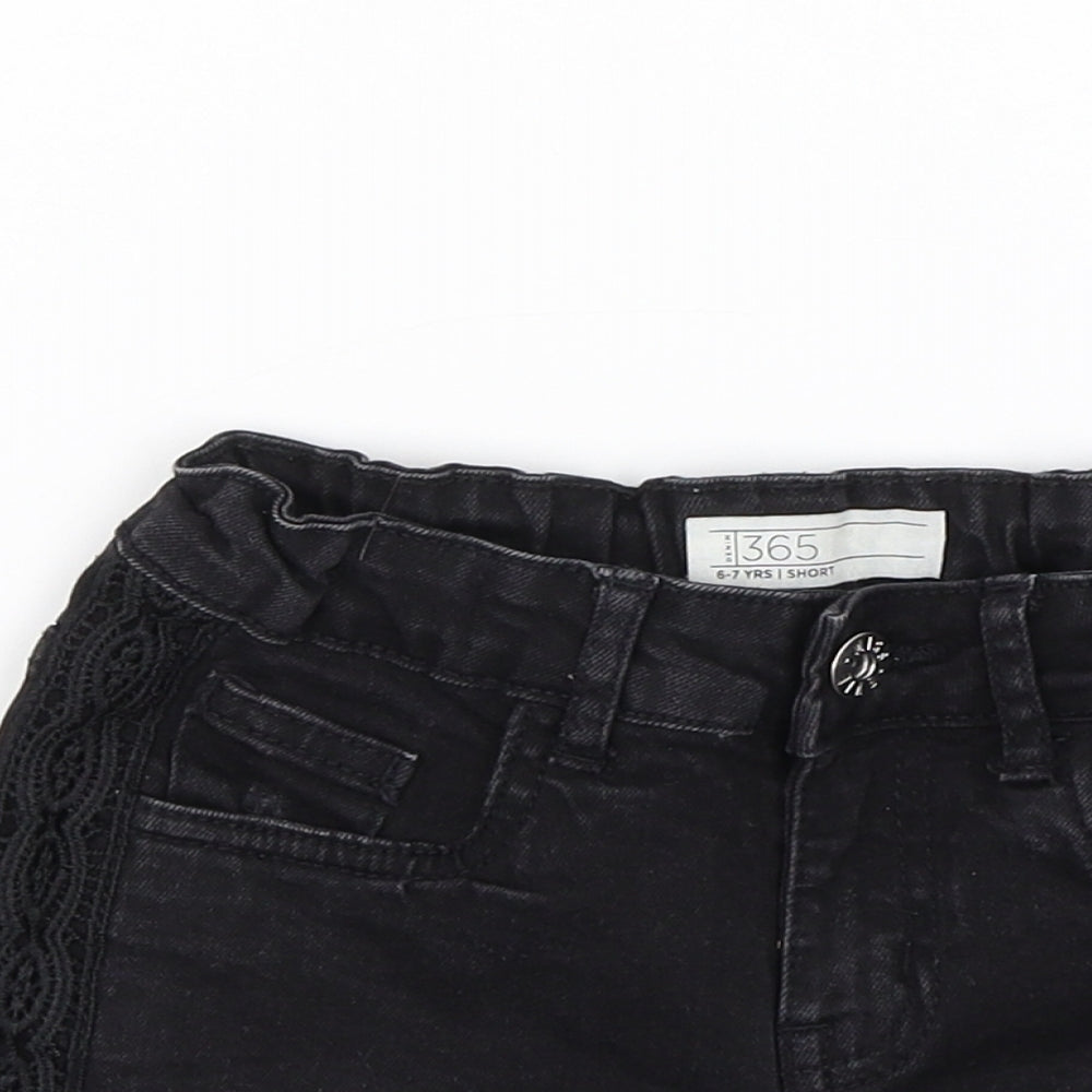 365 Denim Girls Black  Denim Paperbag Shorts Size 6-7 Years