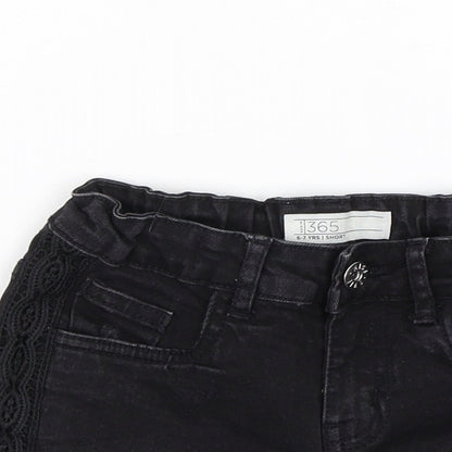 365 Denim Girls Black  Denim Paperbag Shorts Size 6-7 Years