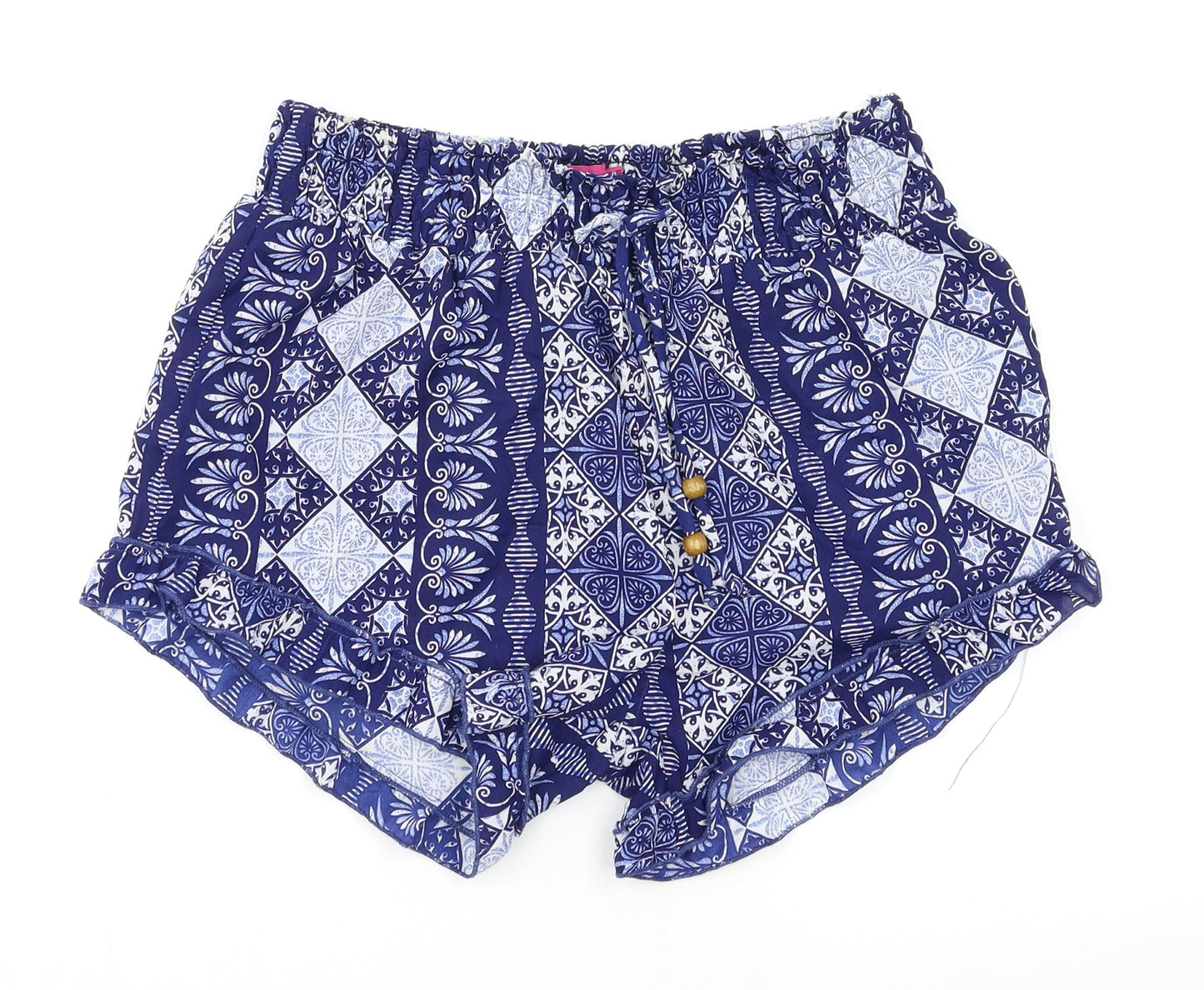 Boohoo Womens Blue Geometric  Bermuda Shorts Size 10