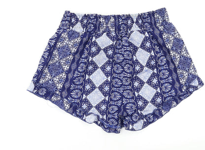 Boohoo Womens Blue Geometric  Bermuda Shorts Size 10
