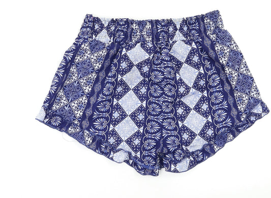 Boohoo Womens Blue Geometric  Bermuda Shorts Size 10