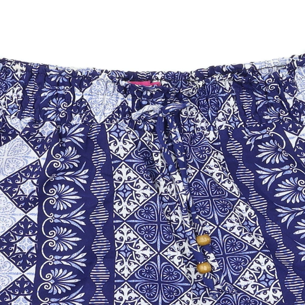 Boohoo Womens Blue Geometric  Bermuda Shorts Size 10