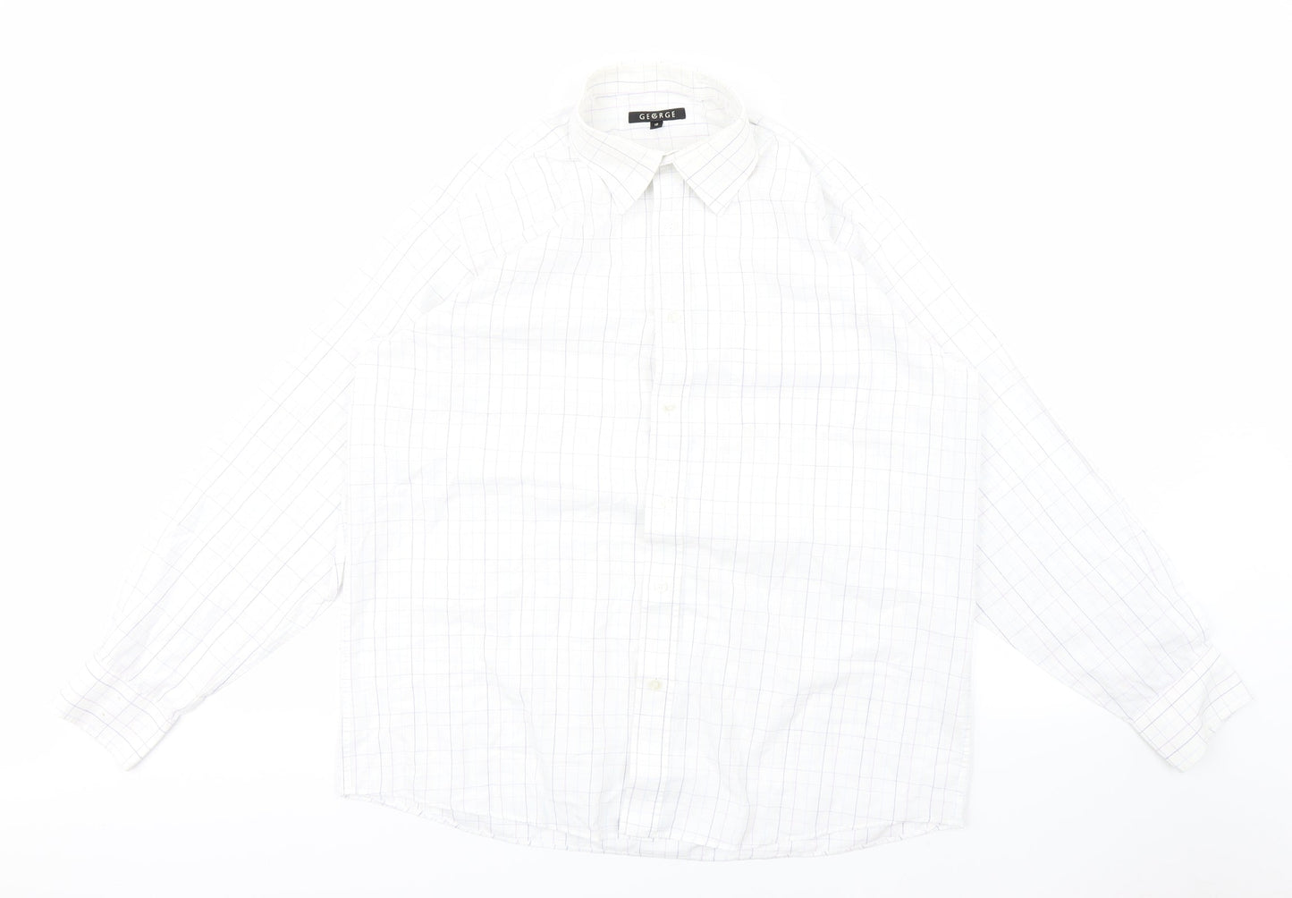 George Mens White Check   Polo Size 16  - purple lines