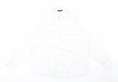 George Mens White Check   Polo Size 16  - purple lines