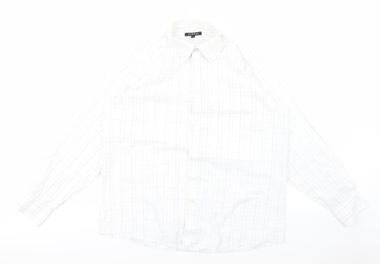 George Mens White Check   Polo Size 16  - purple lines