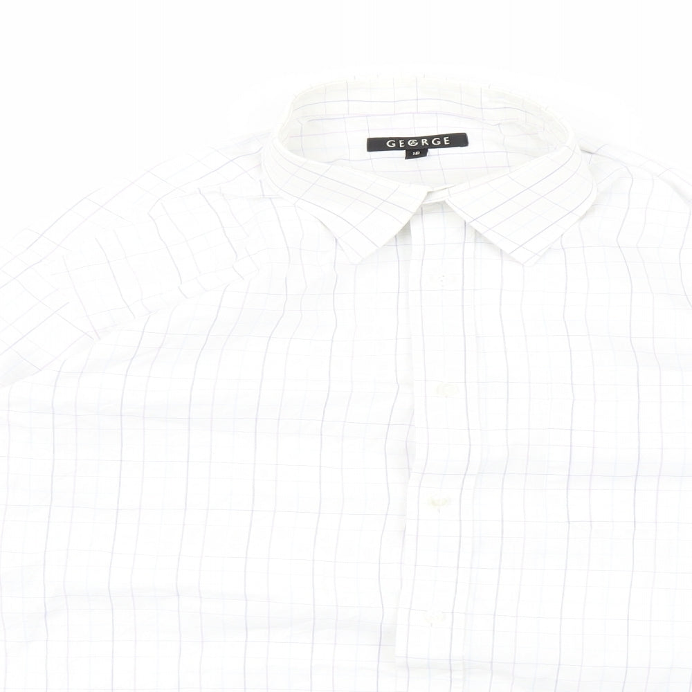 George Mens White Check   Polo Size 16  - purple lines