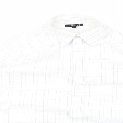 George Mens White Check   Polo Size 16  - purple lines