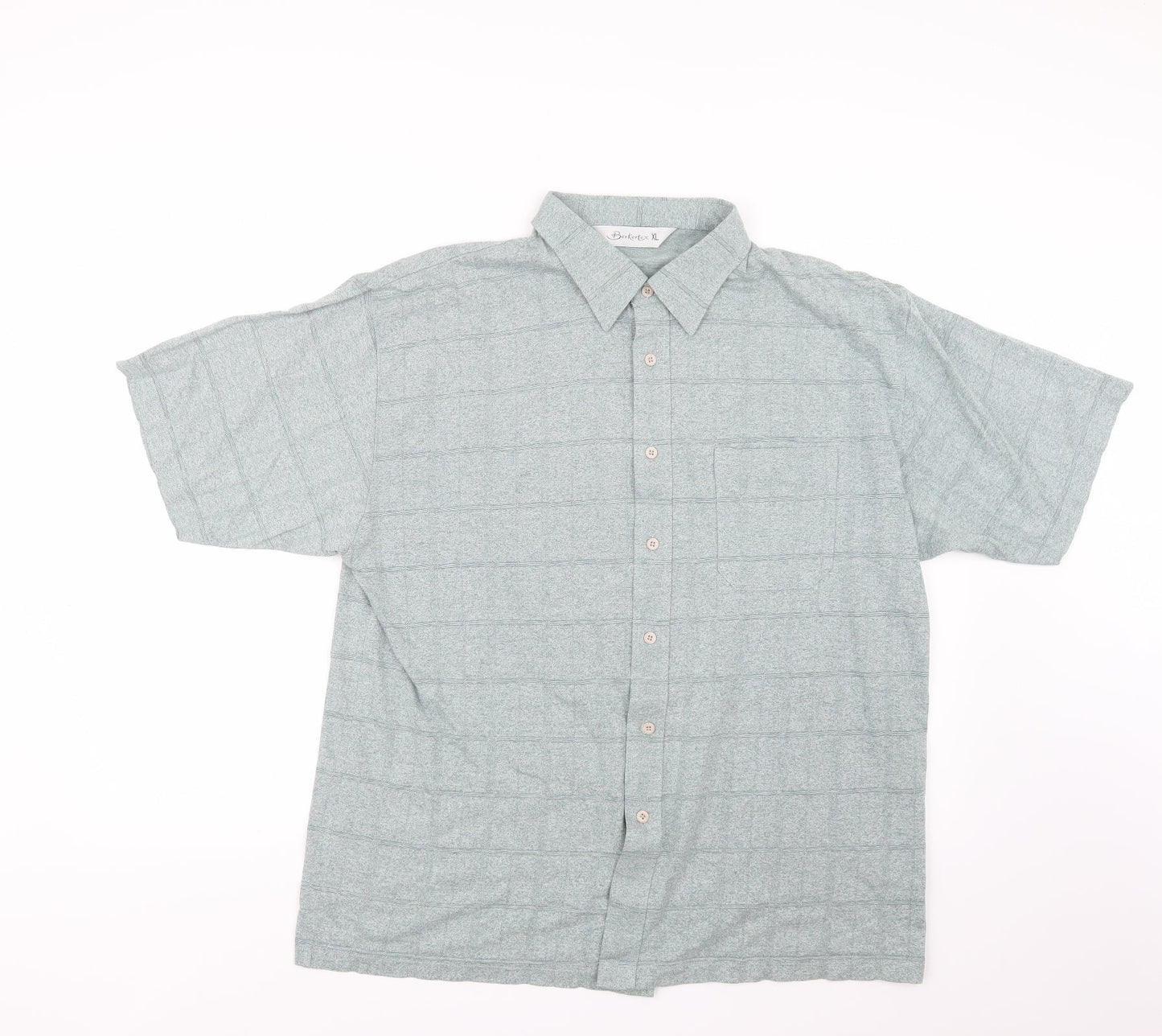 Mens UK Size XL Berkertex Green  Button-Up Short Sleeve Casual Shirt