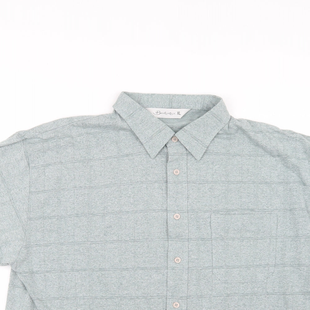 Mens UK Size XL Berkertex Green  Button-Up Short Sleeve Casual Shirt