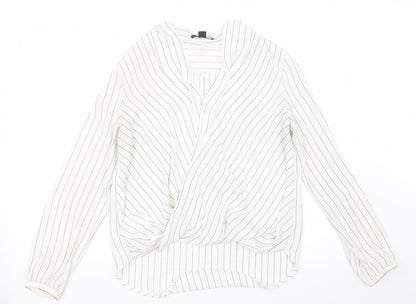 Atmosphere Womens White Striped  Basic Blouse Size 14