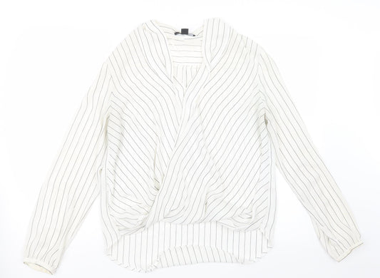 Atmosphere Womens White Striped  Basic Blouse Size 14