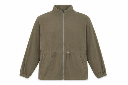 Front view of BM men’s brown fleece full zip sweatshirt, size L