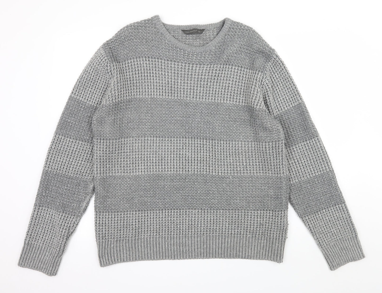 Cedar Wood State Mens Grey Striped Knit Pullover Jumper Size XL