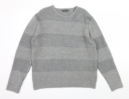 Cedar Wood State Mens Grey Striped Knit Pullover Jumper Size XL