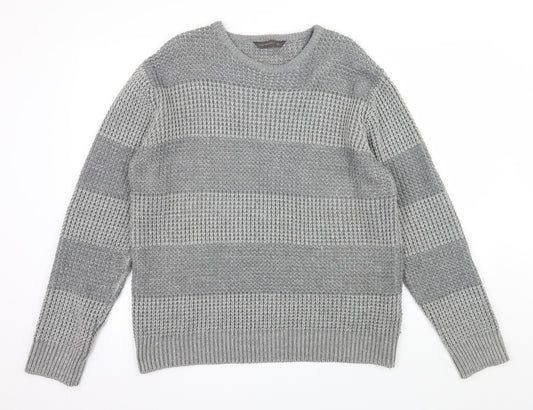 Cedar Wood State Mens Grey Striped Knit Pullover Jumper Size XL