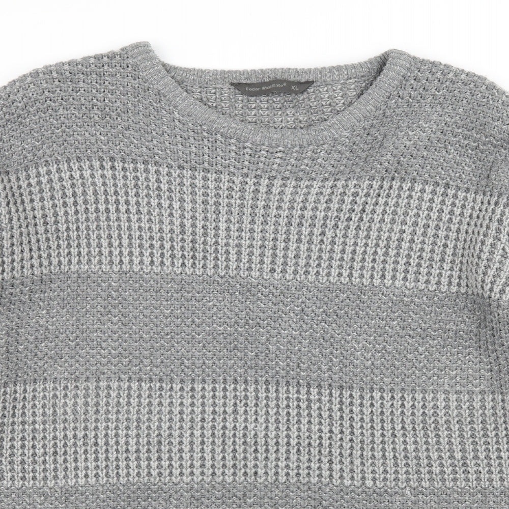 Cedar Wood State Mens Grey Striped Knit Pullover Jumper Size XL