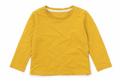 Front view of BS boys’ yellow jersey basic t-shirt, size 9-12, months